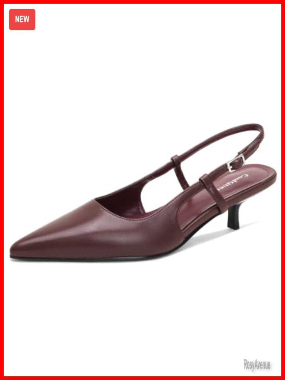Kitten Heels Closed Toe Slingback Pumps Pointed Toe Faux Leather Dress Shoes